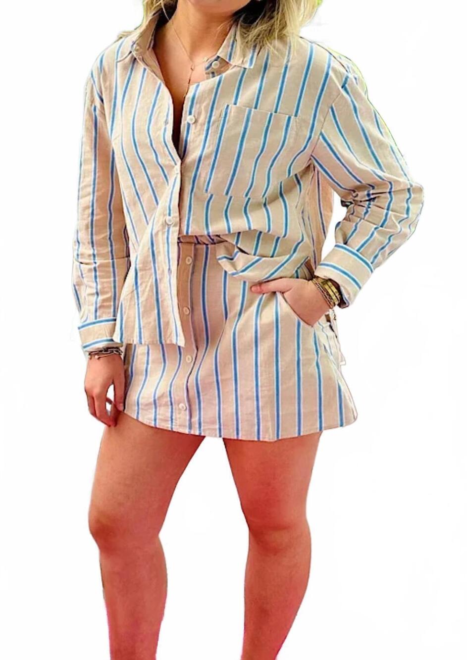 NEW MABLE loryn pin stripe shirt in taupe